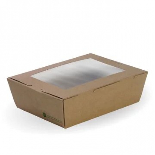 BioPak Lge lunch box window -197x140x 64mm- FSC Mix- printed kraft-look- Ctn 600