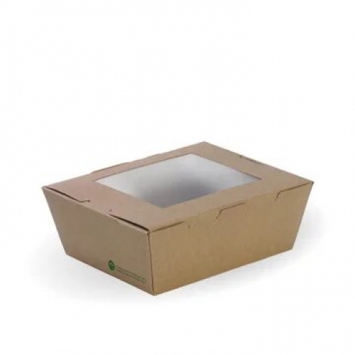 BioPak Med lunch box with window-152x120x64mm-FSC Mix-printed kraft-look-Ctn 500