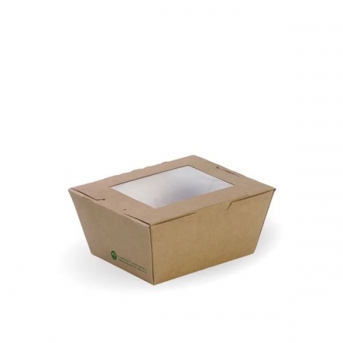 BioPak Sml lunch box window- 110x90x64mm- FSC Mix - printed kraft-look - Ctn 200