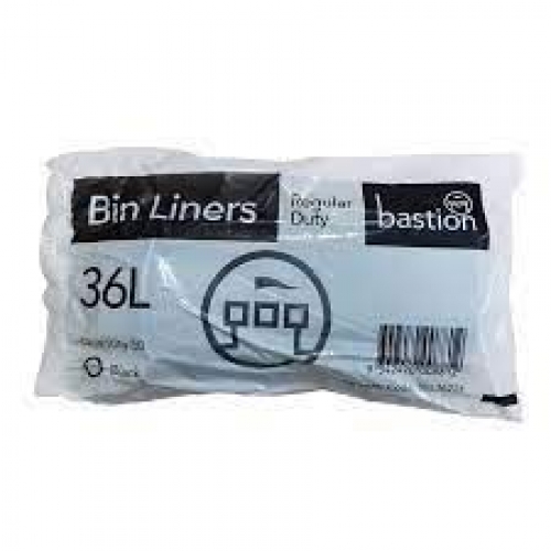 36 Litre Regular Duty Bin Liners, Black - Carton/1000 - 20 Rolls/50