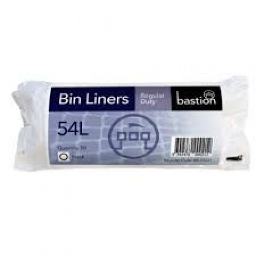 54 Litre Regular Duty Bin Liners, Black - Carton/500 - 10 Rolls/50