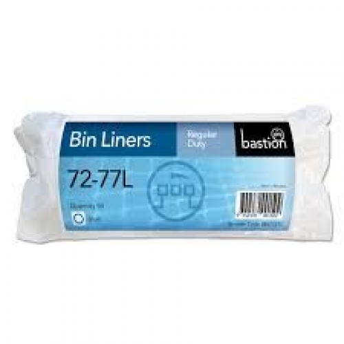 72-77 Litre Regular Duty Bin Liners, Blue - Carton/500 - 10 Rolls/50