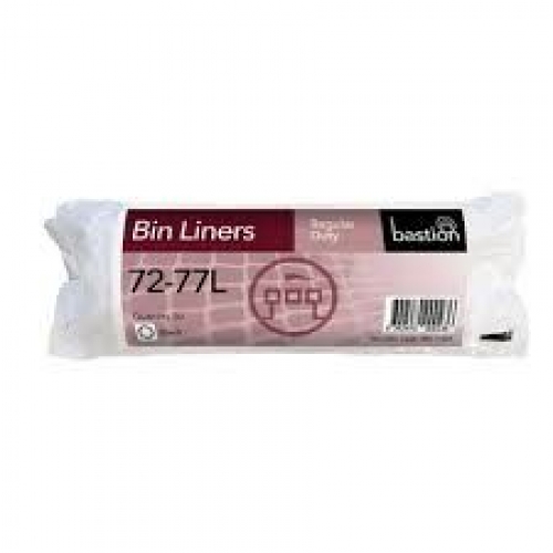 72-77 Litre Regular Duty Bin Liners, Black - Carton/500 - 10 Rolls/50