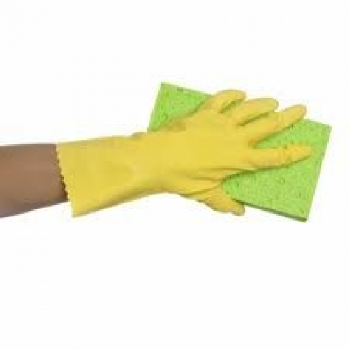 Flocklined Rubber Gloves, Yellow, Honeycomb Grip - Carton/144 Pairs