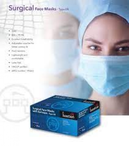 Polypropylene, Surgical Face Mask, Blue, Earloops - Box 50