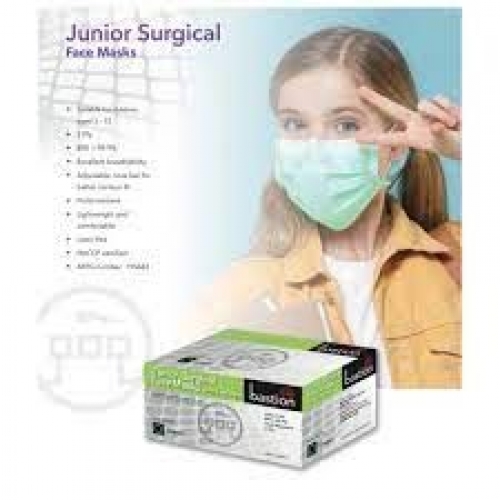 Bastion - Junior Surgical Face Mask, Green, Earloops - Box 50