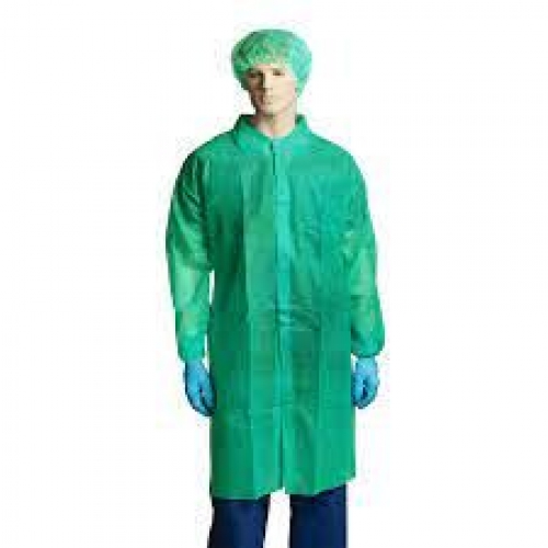 Polypropylene Labcoat, No Pocket, Green - Carton/100