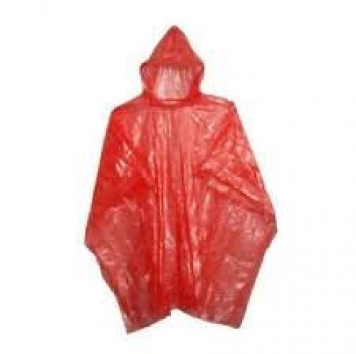 Polyethylene Poncho, With Hood, Red, One Size Fits All - Carton/200