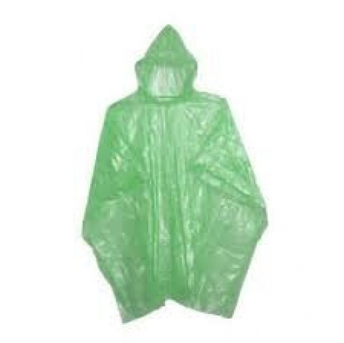 Polyethylene Poncho, With Hood, Green, One Size Fits All - Carton/200