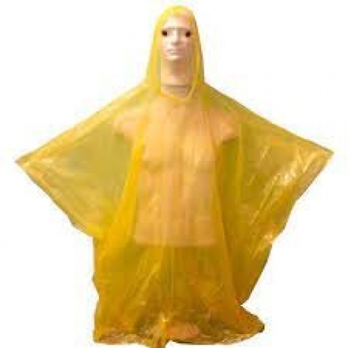 Polyethylene Poncho, With Hood, Yellow, One Size Fits All - Carton/200