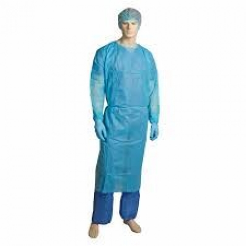 PP/PE Fluid Resistant Clinical Gown, Blue, One Size Fits All - Carton/100