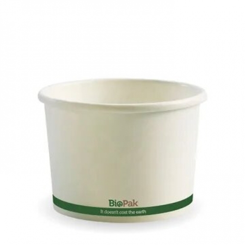 BioPak 550ml (16oz) bowl - white green stripe - Carton 500