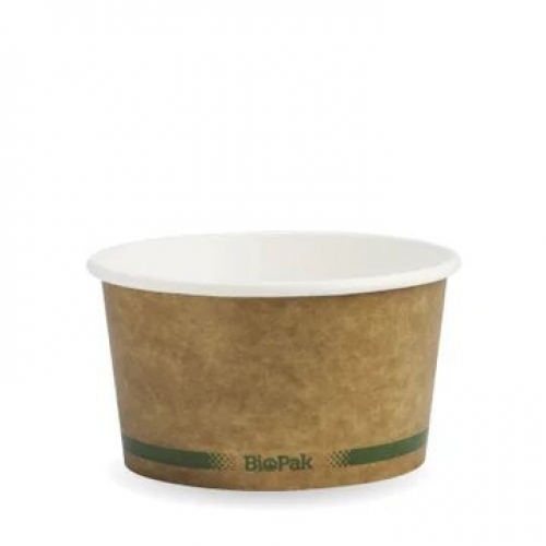 BioPak 430ml (12oz) bowl - printed kraft-look green stripe - Carton 500
