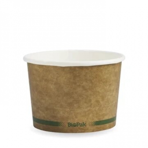 BioPak 550ml (16oz) bowl - printed kraft-look green stripe - Carton 500