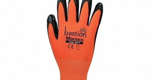 Marxen, High Viz Orange Polyester Gloves, 13G, Black Nitrile Coating- Ctn