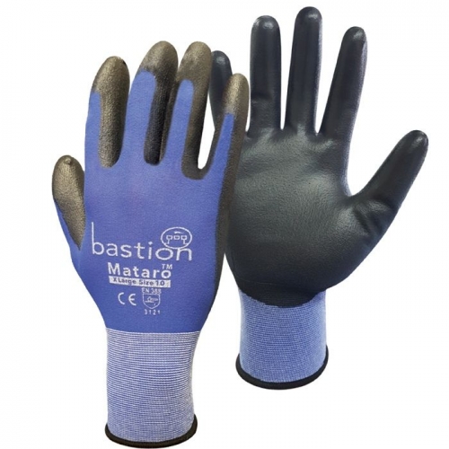 Mataro, Blue, Nylon Gloves,18G, Black Polyurethane Palm Coating - Carton