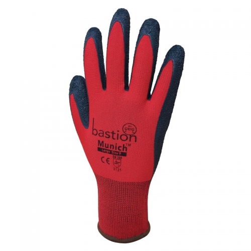 Munich 13G Red Nylon Gloves, Black Crinkled Latex Palm Coating  - Carton