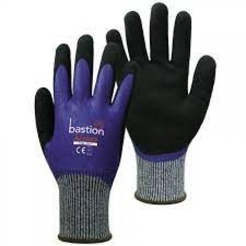 Arezzo, Cut 5 Grey HPPE Gloves Blue Full Nitrile Coating Sandy Foam Nitrile Coat