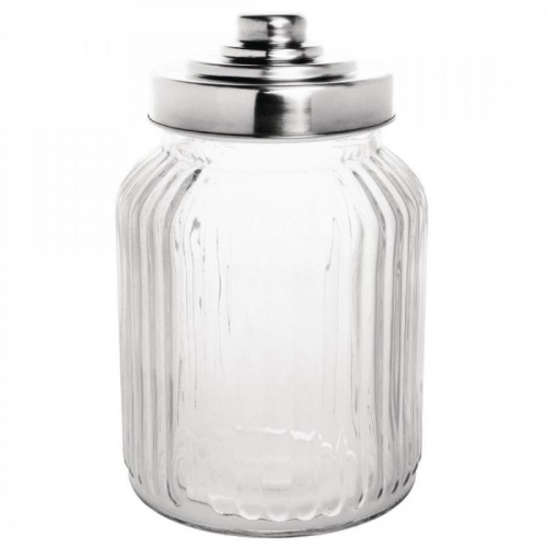 RIBBED GLASS JAR 900ML WITH STAINLESS STEEL LID
