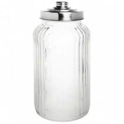 RIBBED GLASS STORAGE JAR 1470ML WITH STAINLESS STEEL LID