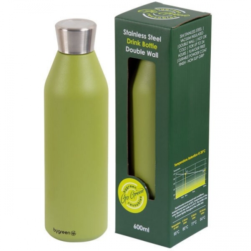 GO GREEN - REUSABLE DRINK BOTTLE 304SS 600ML D/WALL - OLIVE