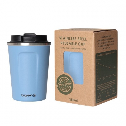 GO GREEN - REUSABLE COFFEE CUP 304SS 380ML D/WALL - SURF