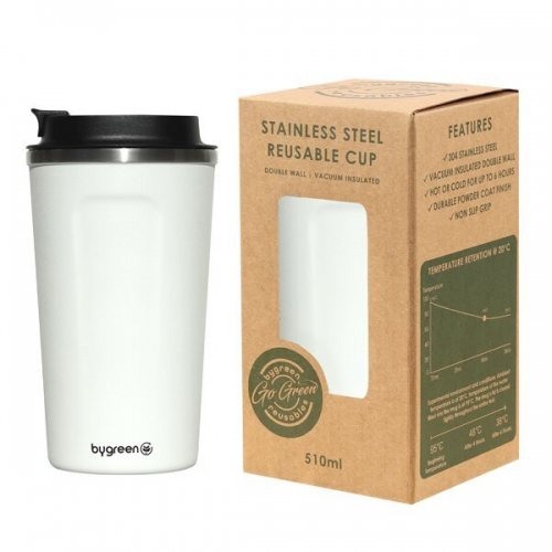 GO GREEN - REUSABLE COFFEE CUP 304SS 510ML D/WALL - WHITE