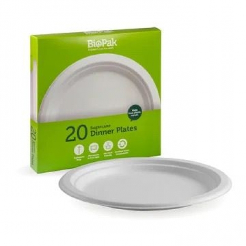 BioPak 25cm plates - 20pk - white - Carton 100