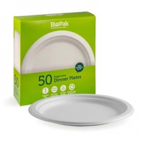 BioPak 25cm plates - 50pk - white - Carton 250