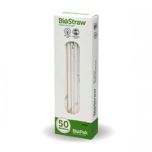BioPak Mixed regular straws - 50pk - white - Carton 1200