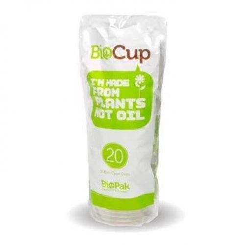 BioPak 500ml clear tumbler cups - 20pk - BioPak clear - Carton 240