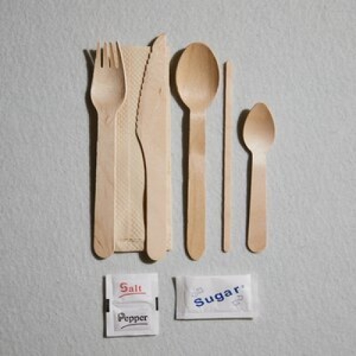 Wooden Knife, Fork, Spoon, Teaspoon, Stirrer, Salt, Pepper, Sugar & Napkin